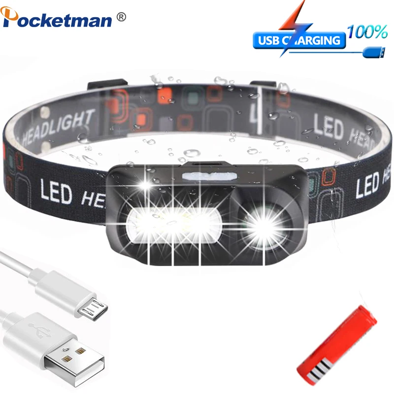 Ультраяркий налобный фонарь светодиодный наружный для кемпинга XPE + COB USB зарядка