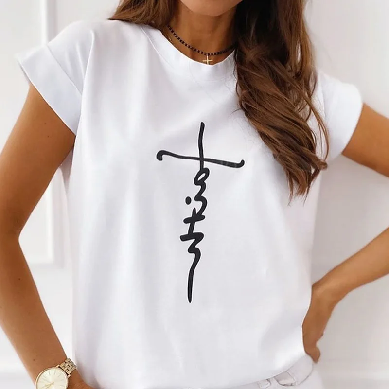 Женская элегантная повседневная футболка с принтом и круглым столом летняя