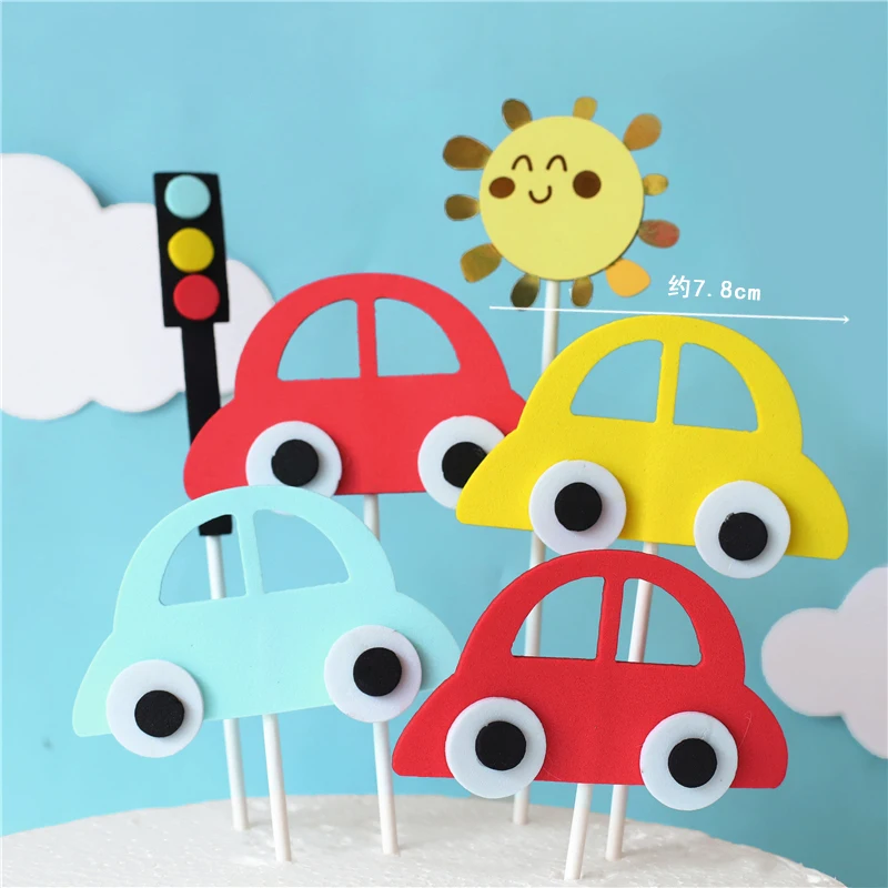 

Yellow Cartoon Car racing car Cake Topper for Boy's Happy Birthday Party Baking Decoration Dessert Supplies