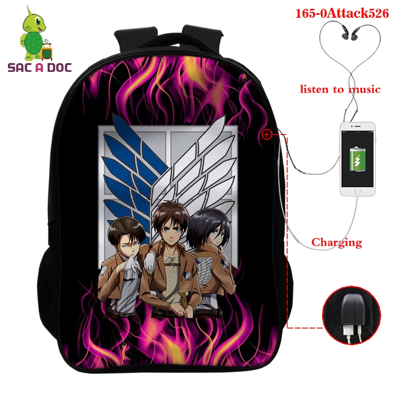 Рюкзак для мальчиков Модный ранец косплея из атаки на Титанов 16 дюймов с милым