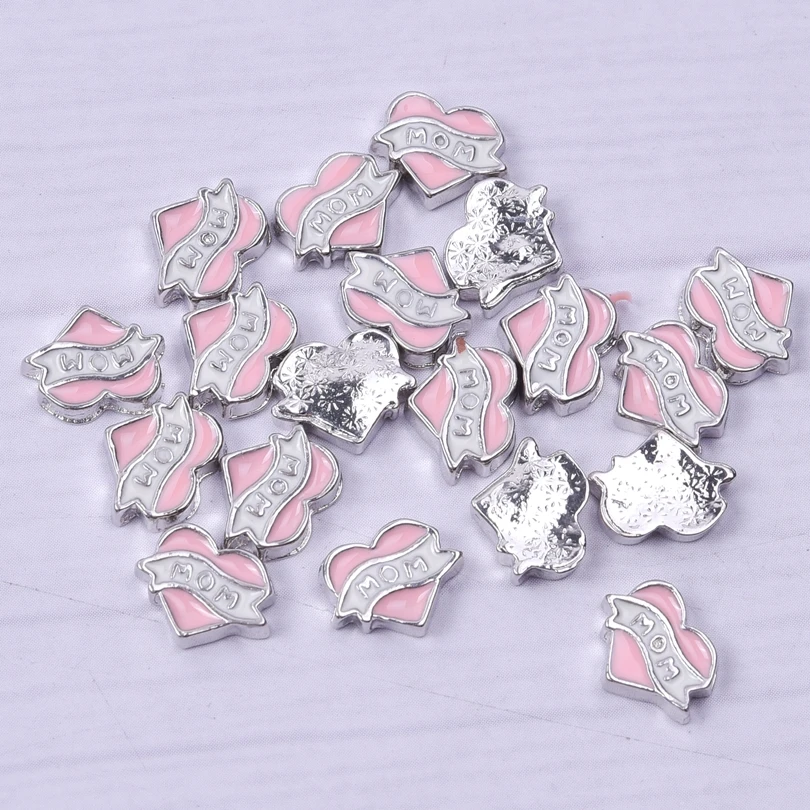20Pcs/Lot Pink Heart Letters Mom Floating Charms Making Mother's Day Gift Memory Locket Necklaces Jewelry F160 - купить по