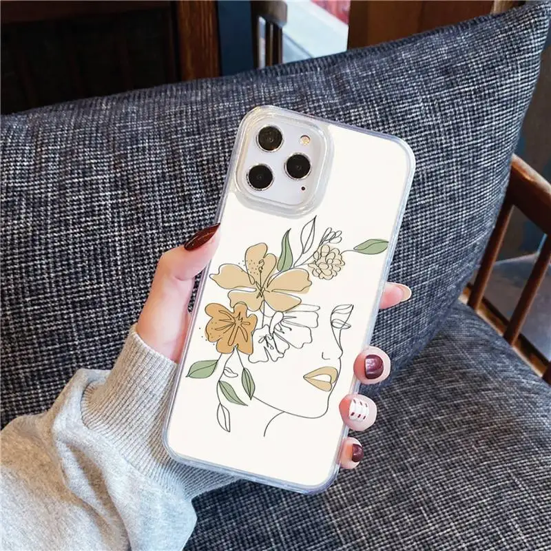 

Art sexy face Line Painting Phone Case Transparent for iPhone Samsung A S 11 12 6 7 8 9 30 Pro X Max XR Plus lite