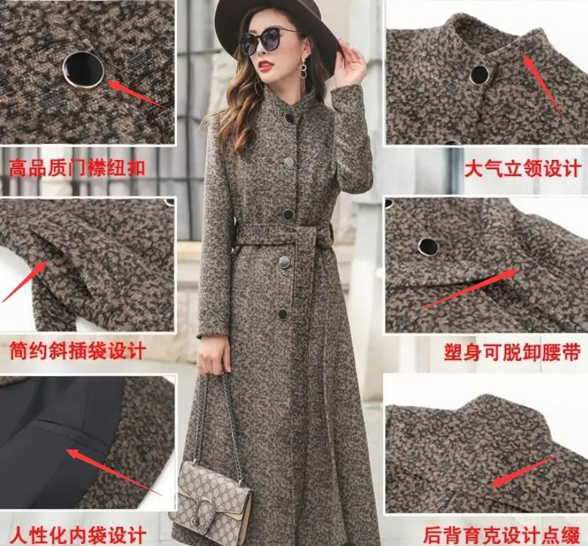 

High-quality slim long women coat warm winter single-breasted belt jacket office ladies wool coat elegant coat casaco feminina