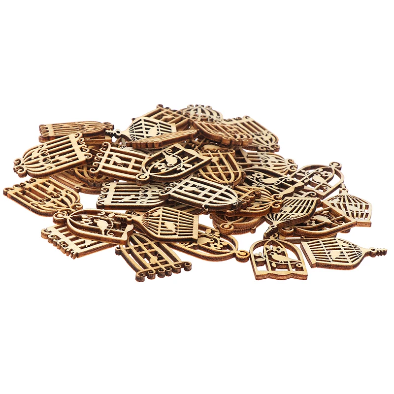 

50pcs Vintage Bird Cage Wood Laser Cut Out Natural Wood Pieces Children Handmade Scrapbooking DIY Party Wedding Decoration