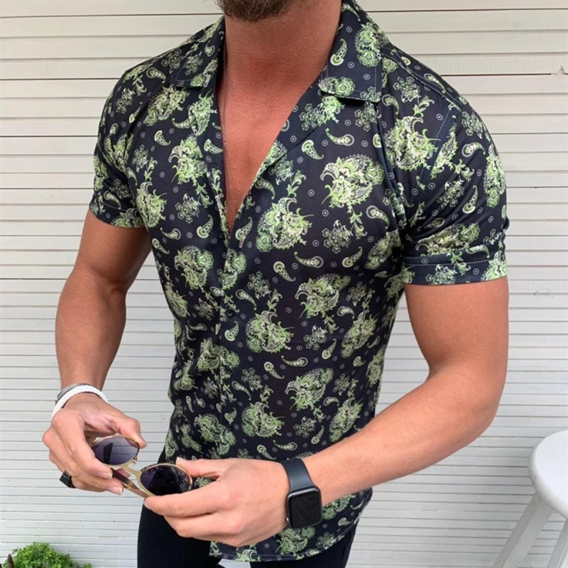 

Men Shirt Summer Style Print Beach Hawaiian Green Casual Shirt Men Casual Short Sleeve Hawaii Shirt camisa masculina men shirt