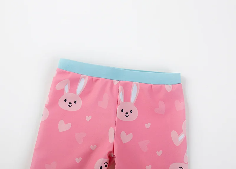 

3 Piece Little Girls Swimsuit Set UPF 50+ Bathing Suit Stitching Swimwear with Hat&Shorts Cute Cartoon Bunny&Rabbit Pink Blue