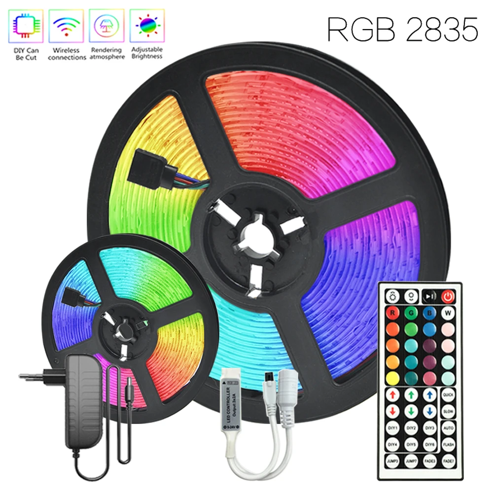 

Decoration For Kitchen Room Bedroom Dormitory Bar Infrared Remote Control RGB 2835 LED Strip 49.2 ft (15M) EU Plug DIY Lamp Tape