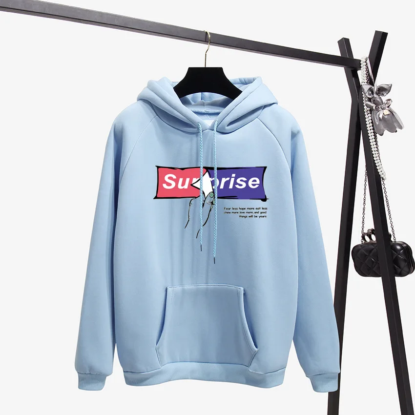 

Winter Fashion Women Hoodies Sweatshirt Fleece Long-sleeved Printed Letters Harajuku Double Layer Cap Female Pullover