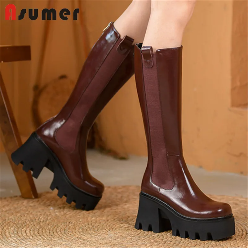 

Женские сапоги из натуральной кожи, на платформе, с круглым носком