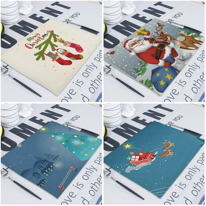 Рождественские настольные салфетки с рисунком Санта Клауса для свадьбы