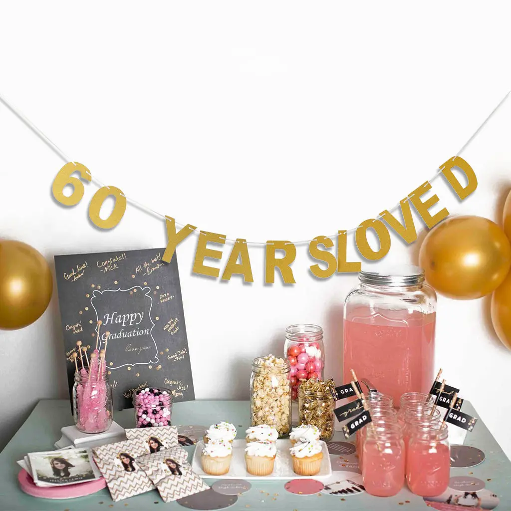 

Golden Glitter 60th 70th 80th Year Loved Banner Wedding Anniversary Decor