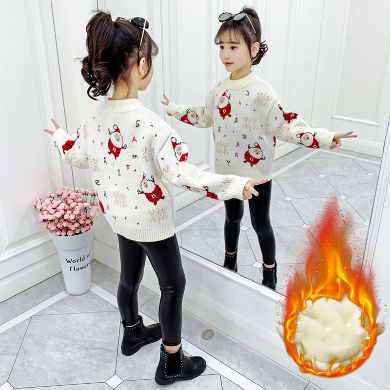 

Girls Sweater Kids Baby's Coat Outwear 2021 Plus Velvet Thicken Warm Winter Autumn Knitting Tops Cotton Children's Clothing