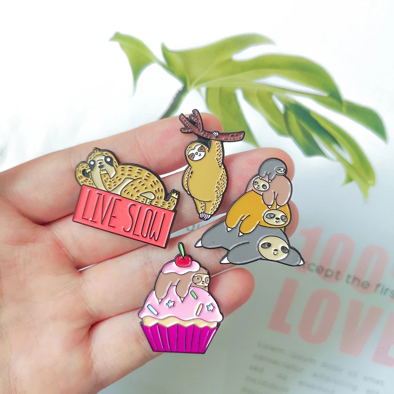 

8 styles Lovely Cute Sloth Koala Colorful Cartoon Animal Enamel Pin Yoga Lazy Flash Lapel Badges Brooches Pins For Best Friends