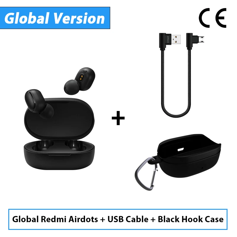 Add Cable Black Hook Глобальная версия Xiaomi Redmi Airdots TWS Bluetooth наушники стерео бас Bluetooth 5,0 с микрофоном громкой связи Наушники AI - Цвет: Add Cable Black Hook