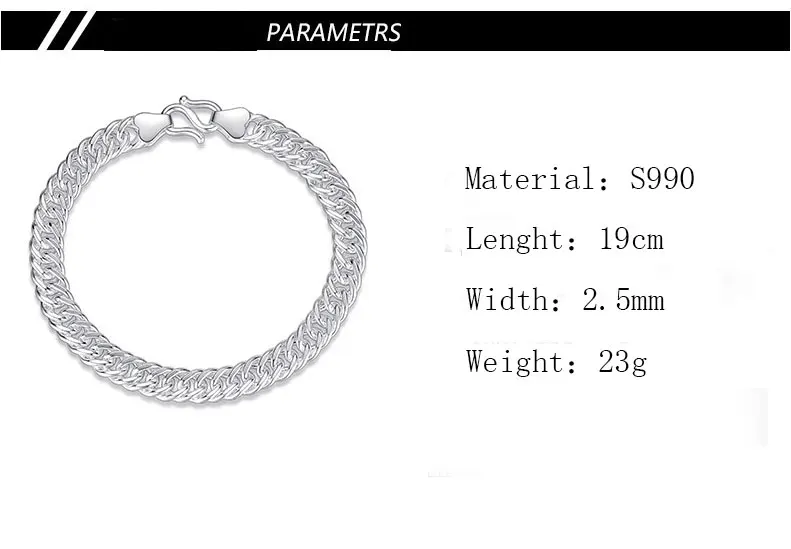 Bracelet men's fashion personality handmade whip chain S990 silver bracelet coarse jewelry wholesale