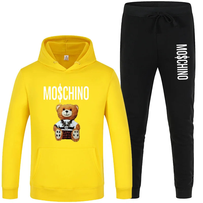 

Spring and Autumn Men's and Women's Sportswear Two-Piece Hoodie + Pants Sportswear Sweater Letter Bear Print Pullover