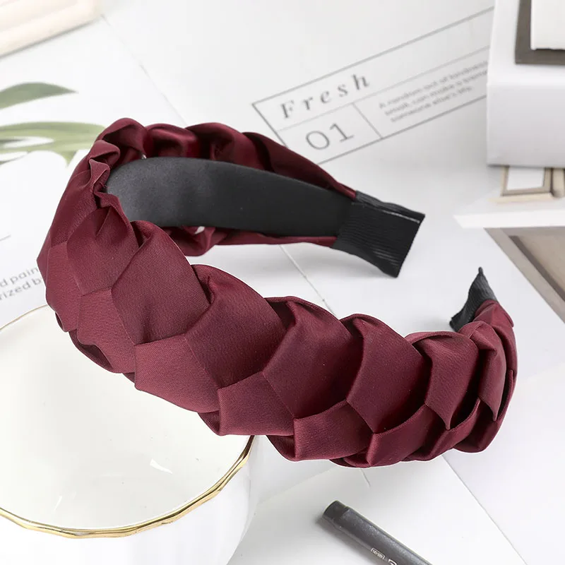 wine red 2 Корейская плетеная лента для волос женская тканевая завязанная повязка на голову винтажные твист аксессуары для волос в виде тюрбана фиксированная широкая лента для волос аксессуар для волос в стиле бохо - Цвет: wine red 2