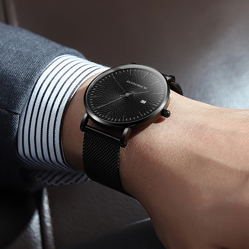 Часы мужские изысканные кварцевые модные деловые с сетчатым ремешком | Наручные