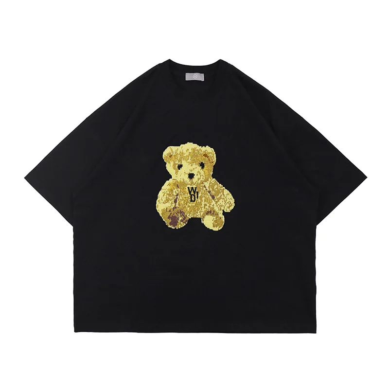 

Fgss men's wear new fashion brand 3D bear embroidery heavy industry loose round neck short sleeve T-shirt for men and women