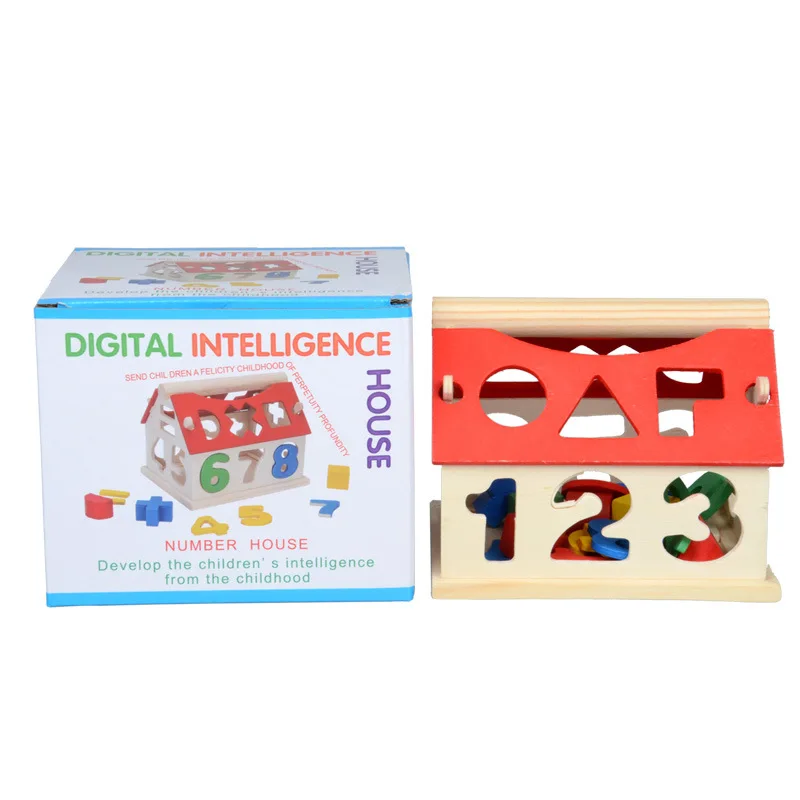 

14 x 13 x 11cm Wooden Block Toys House Number Letter Kids Children Educational Intellectual Montessori Toys