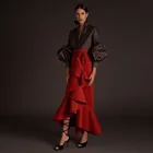 Женская атласная юбка с оборками, красная длинная юбка-макси с поясом, на молнии, на осень, 2020