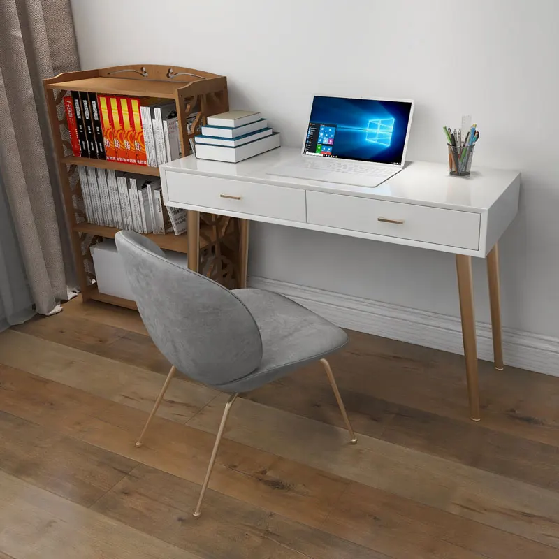 

Белый деревянный домашний офисный стол, минималистичный маленький стол с выдвижным ящиком, маленький домашний компьютер с копилкой, детски...