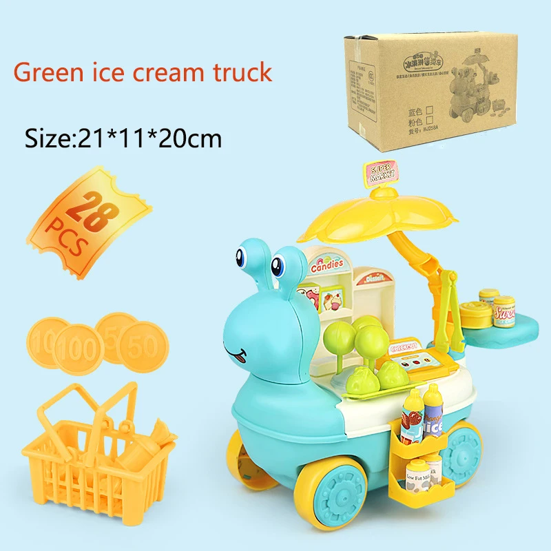 

28 Pcs Set Cute Cartoon Simulation Candy Lollipop Ice Cream Cart Toys For Children Play House DIY Assembled Kitchen Toys