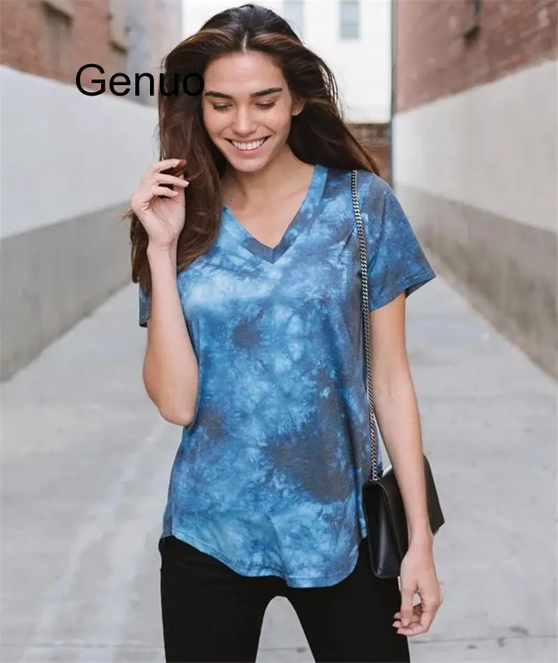 2020 женские тай-дай футболка Повседневная Женская обувь топы летние футболки с