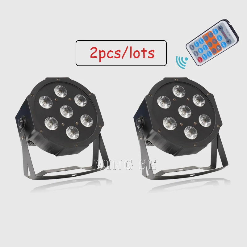 

2pcs/lots 7x12w Wireless Remote led Par lights RGBW 4in1 flat par led dmx512 disco lights professional stage dj equipment
