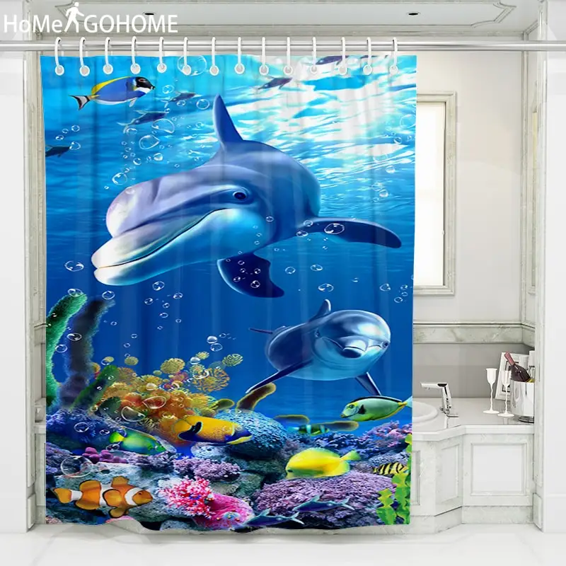 Синий Океан Дельфин глубокое море полиэстер занавеска для душа ванная комната