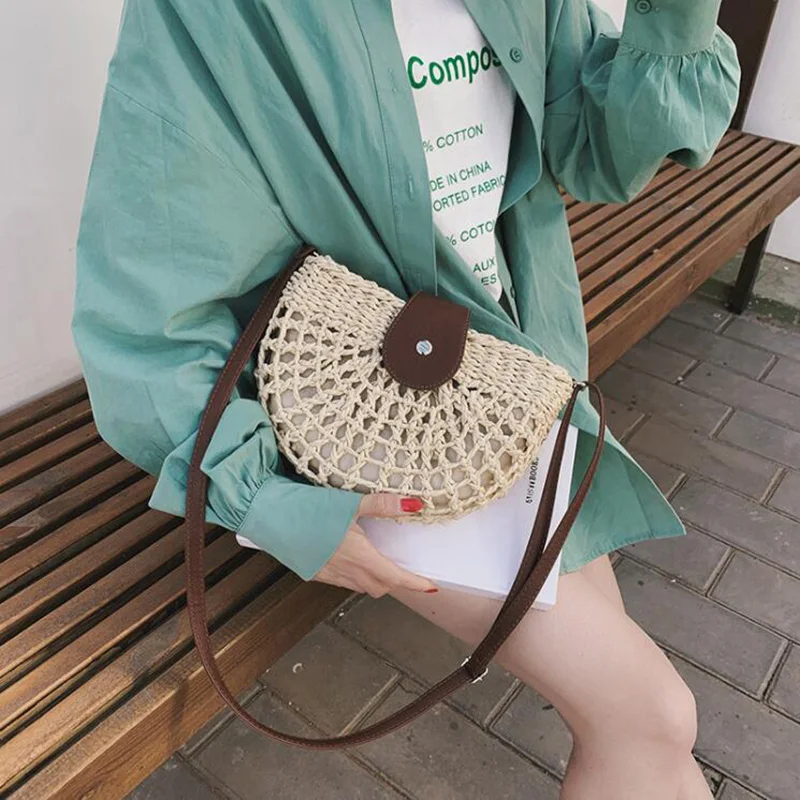 

Handmade Rattan Woven Straw Bag Summer Beach Bag for Women 2021 Bohemia Messenger Crossbody Bags For Girls Daily Purse