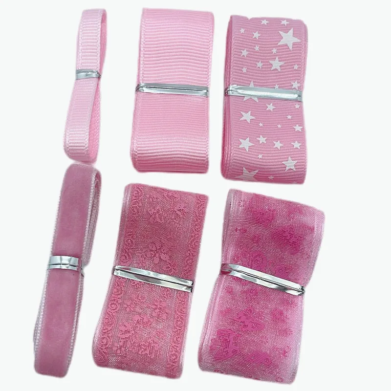6 ярдов розовый цвет ленты Печатные Grosgrain атласные ленты в горошек Сердце Звезда Gingham бархат для DIY волос банты ремесла аксессуары G252