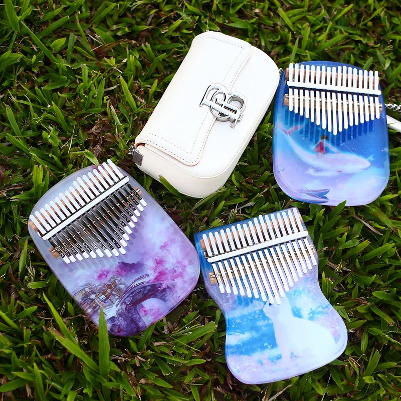 Kalimba 17 Keys High Quality Acrylic Thumb Piano Cartoon Pattern Shape Sanza Mbira Musical Instrument Box African Finger Piano