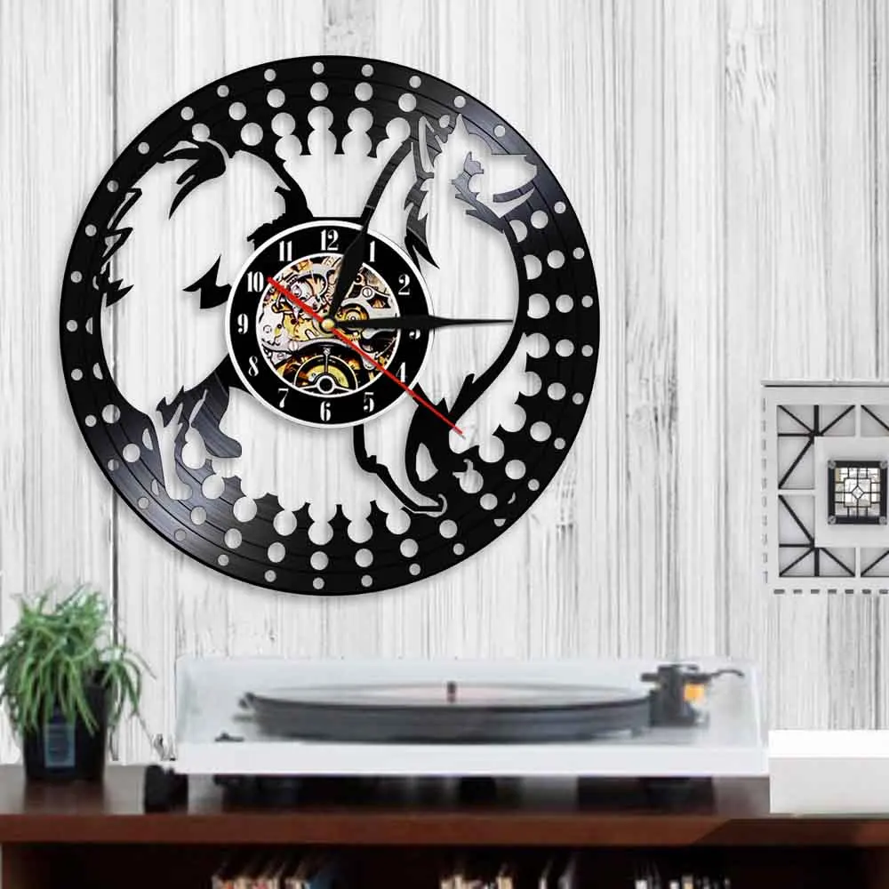 Японские Настенные часы с силуэтом шпица собака щенок животное виниловая