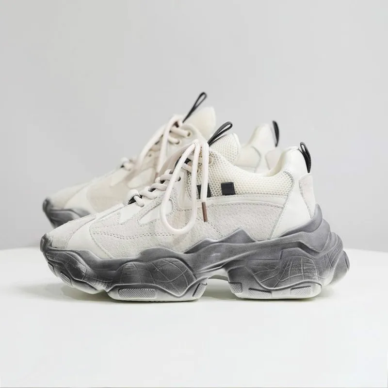 Женские кроссовки на толстой массивной подошве Винтажные белые черные туфли