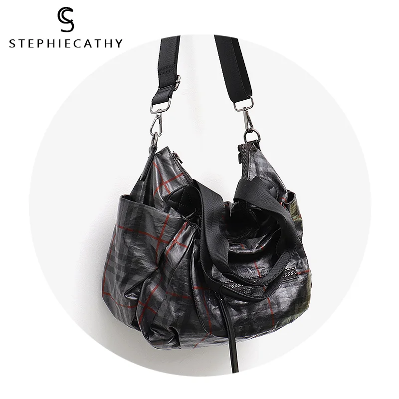 SC брендовая Роскошная нейлоновая и кожаная сумка для женщин модная клетчатая