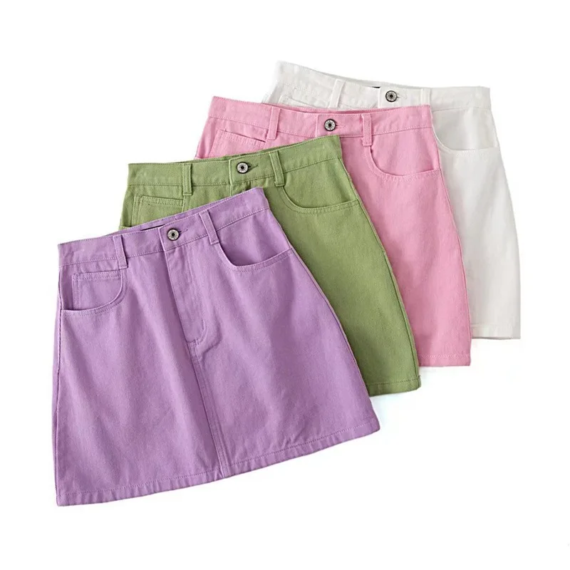 

Женская джинсовая короткая юбка, юбка трапециевидной формы с завышенной талией, 2021