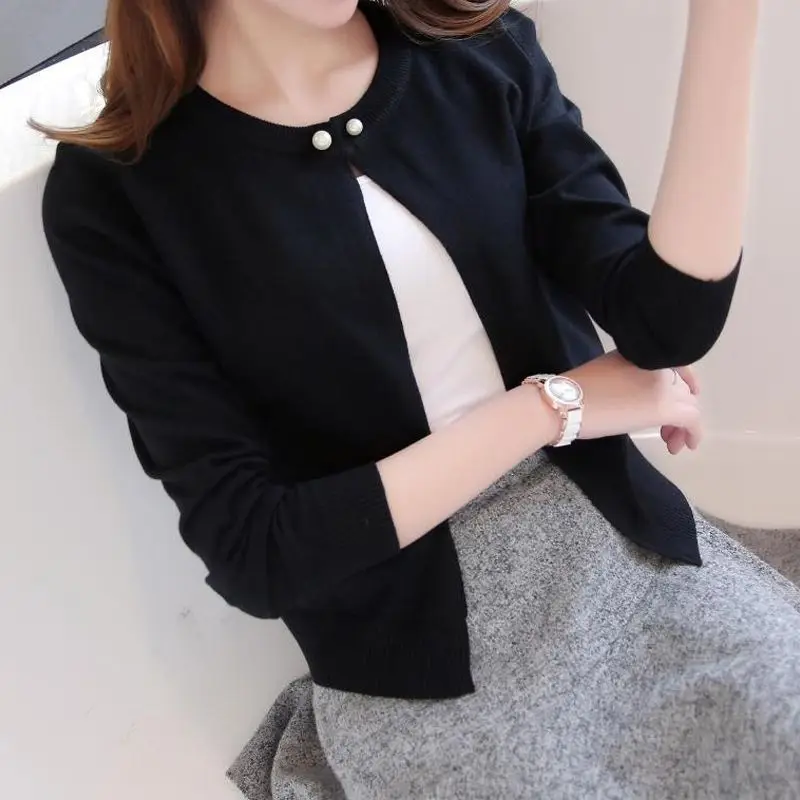 iClosam Loose Cardigan Women Long Sleeve Knitted Sweater Pearl Button Cute Kawaii Cropped Cardigans Vintage Korean |