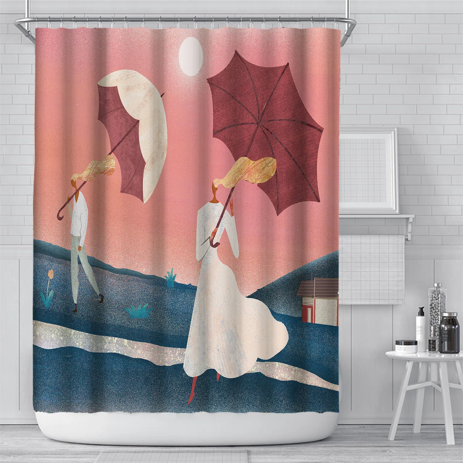 

Ink Painting Art Shower Curtain Digital Printing Flower Plant Classical Fabric Bathroom Curtains Cortinas Ara Bano Set