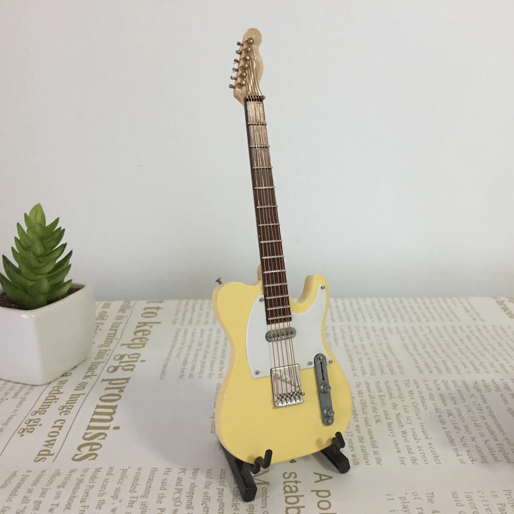 

Set Of 2 Mini Wooden Guitar Model 1/6 Doll Guitar W/ Holder Desktop Crafts