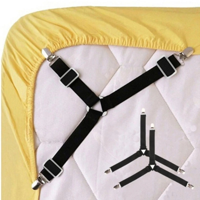 

4Pcs/Set Bed Sheet Clip Grippers Suspender Cord Hook Loop Clasps Adjustable Elastic Mattress Cover Adjustable Bed Sheet Clips