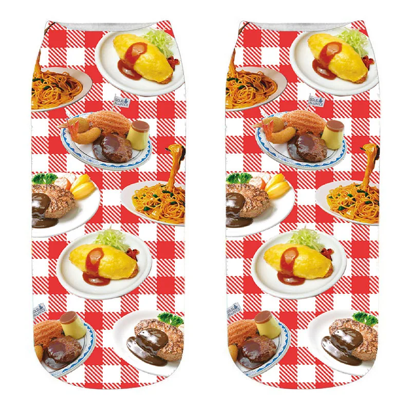 

3D Printing Food Cotton Socks Fun Burger Fries Fruit Lollipop Printed Harajuku Short Socks For Women Happy Fuzzy Low Ankle Socks