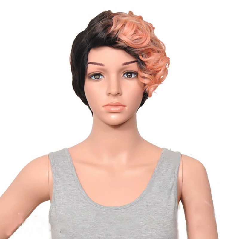HAIRJOY женский специальный смешанный цвет боковая часть короткий кудрявый синтетический парик для волос