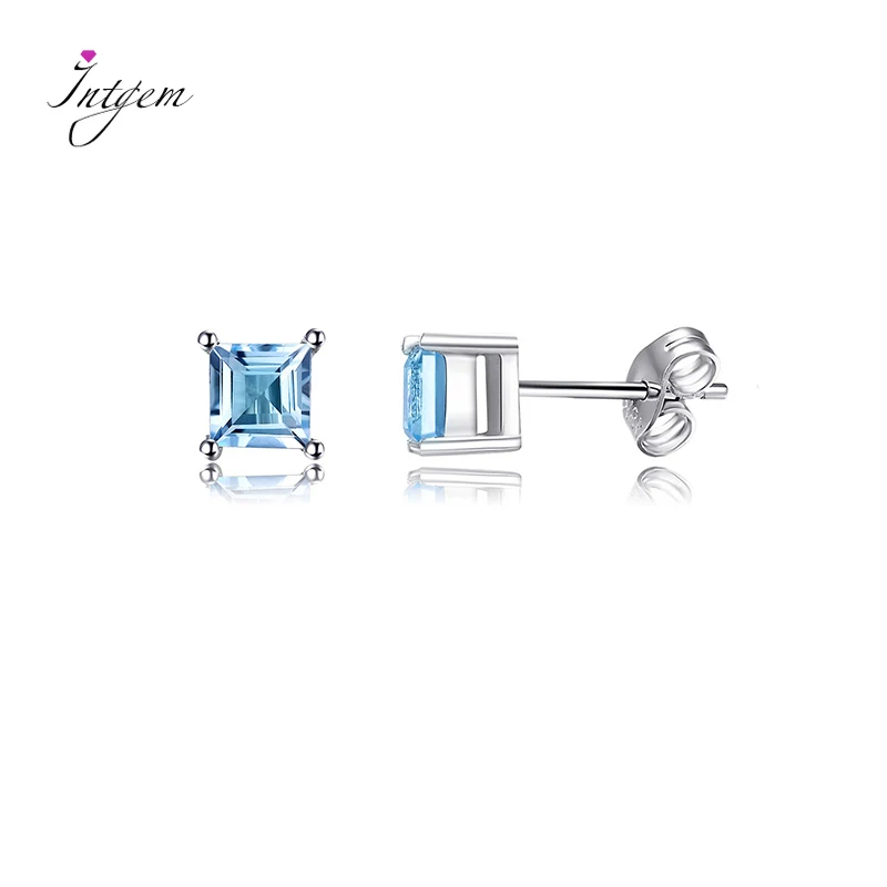 

925 Sterling Silver Ear Stud Earrings Women Jewelry Indian Boho Style Simple Sky Blue Color CZ Engagement Party For Valentine