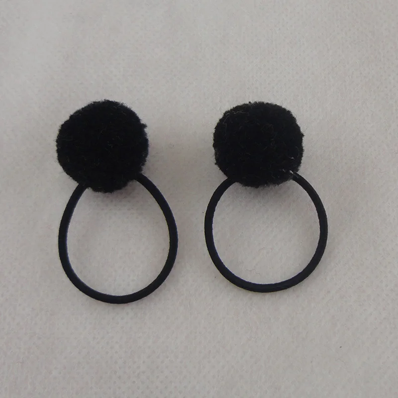 Black ball hair tie 10 шт. 2,0 см Кашемир мех шарик-помпон эластичные резинки для волос для детей Детские конский хвост держатели для волос веревки с бархатным шариком - Цвет: Black ball hair tie