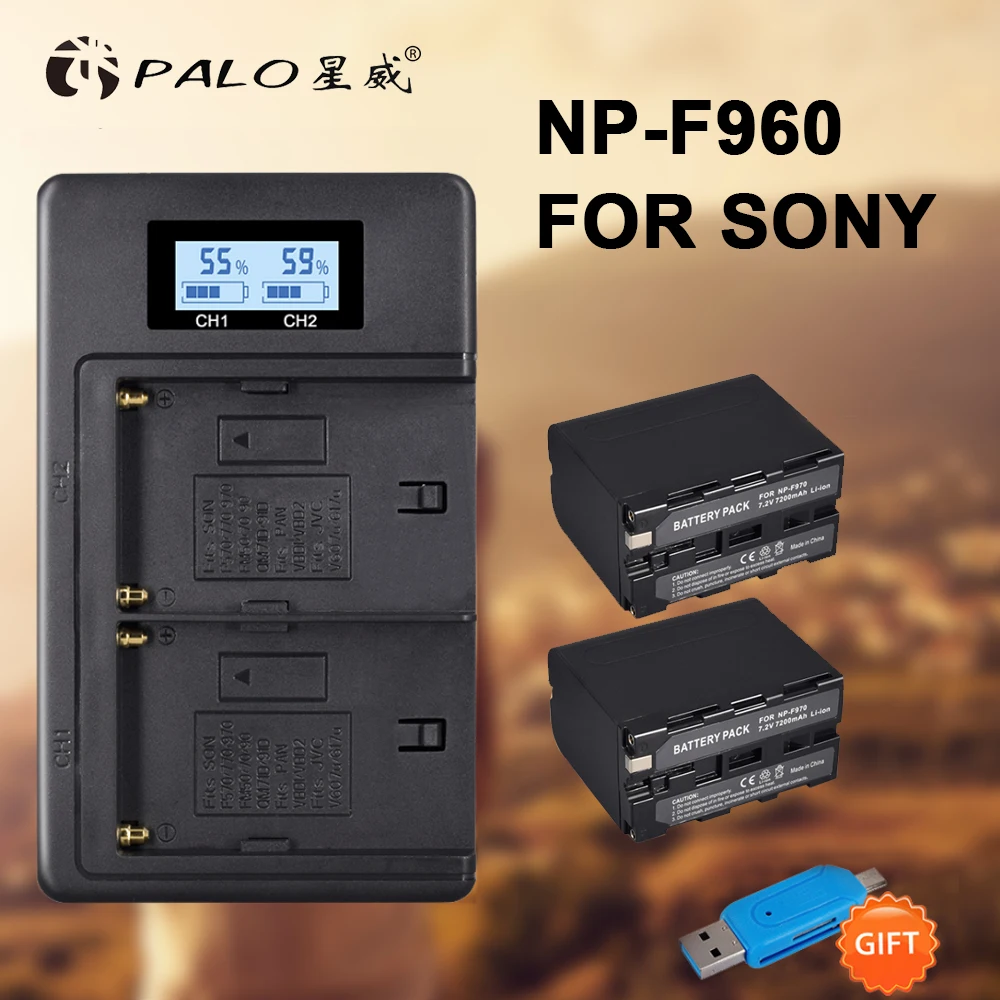2 шт. 7200 мАч NP-F970 NP F960 F970 аккумулятор+ ЖК-дисплей двойной цифровой камеры зарядное устройство для SONY F930 F950 F770 F570 CCD-RV100