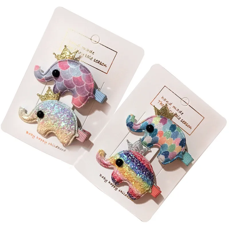 

Free Shipping girl's hairclips ins rainbow sequins hairpins for kids lovely Children's Elephant hair accessories