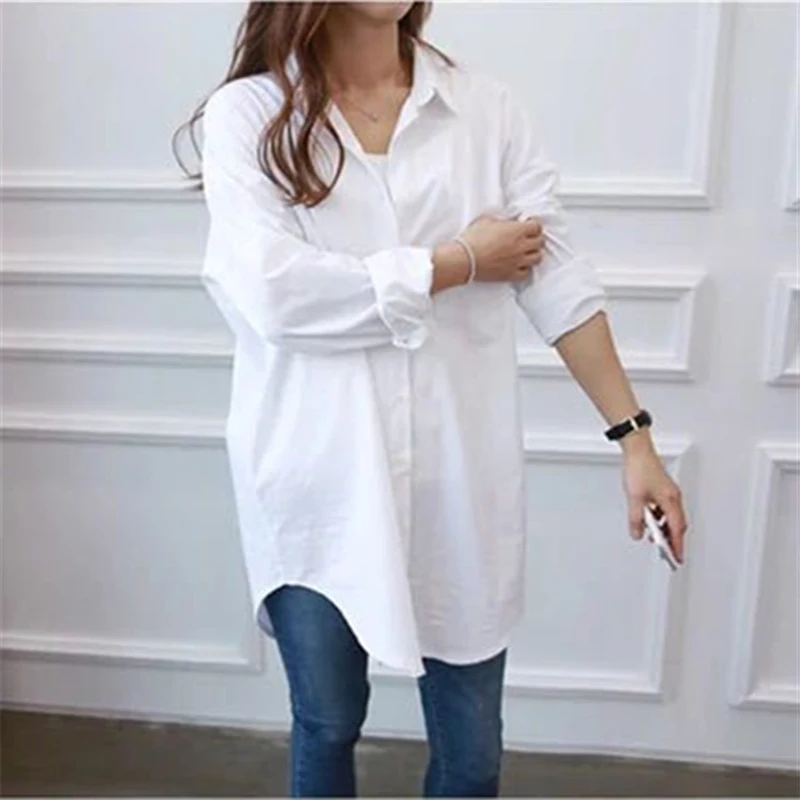 

White Shirt Women Casual BF Elegant Loose Long Tops Clothes Fashion Blouses Oversize