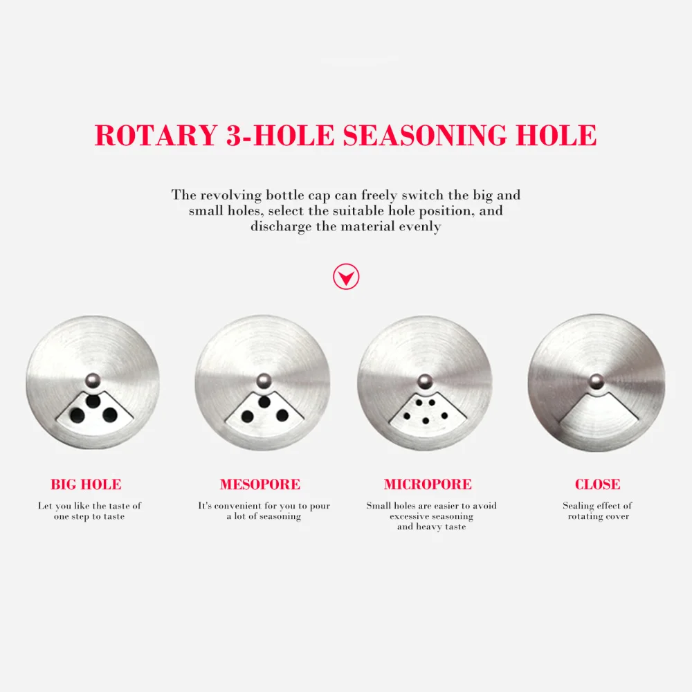 

6PCS 290ML Stainless Steel Seasoning Shaker Bottle Visible Body Condiment Pot with Rotating Lids for Kitchen Supplies