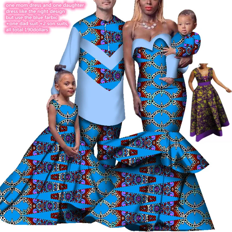 

Special Link African Clothes for Family, include 2 dress for mom and daughter + 3 suits for dad and son ,all total &190